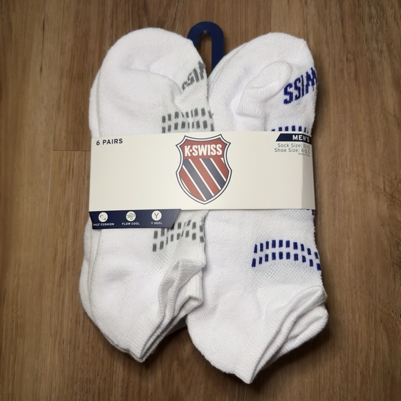 K-Swiss Other - K-Swiss Men's Athletic Low-Cut Socks 6 Pairs, White, Men's Shoe Size 6-12.5